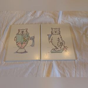 2/30$ Vintage Cat Bathroom Wall Art in White and Light Blue